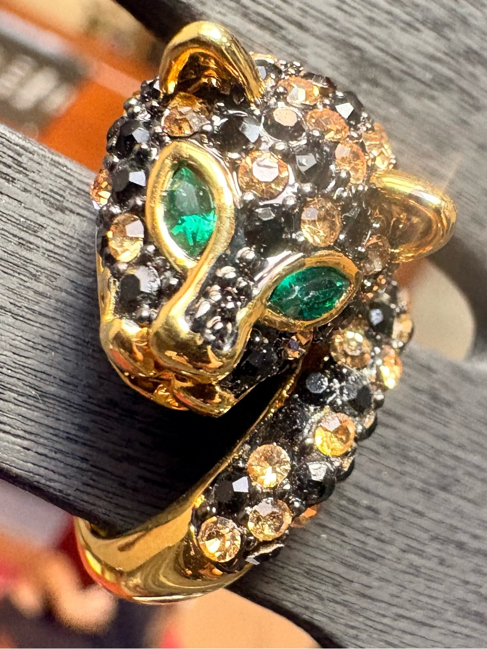 Gold-Tone Panther Ring with Green Crystal Eyes - Women Jewelry - Picture 4 of 5